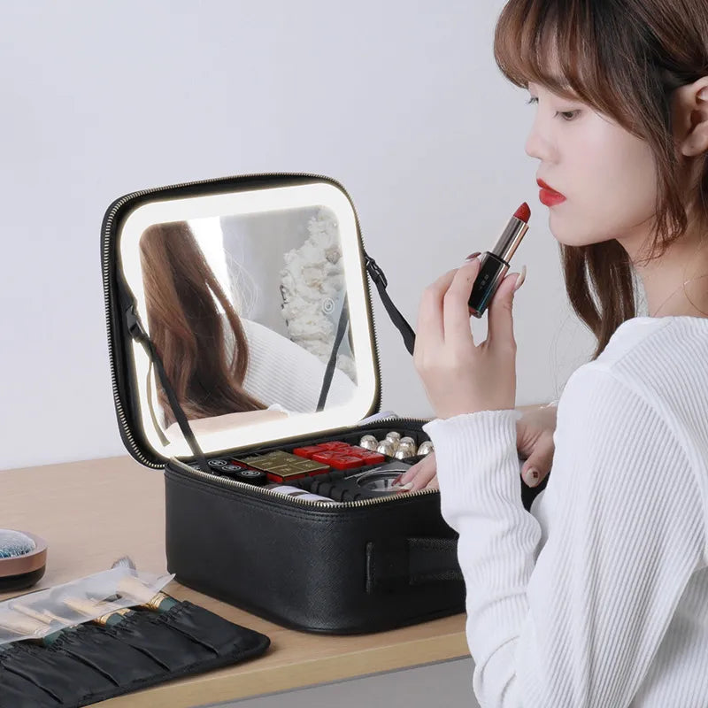 Glow Up Cosmetic Case with LED Mirror