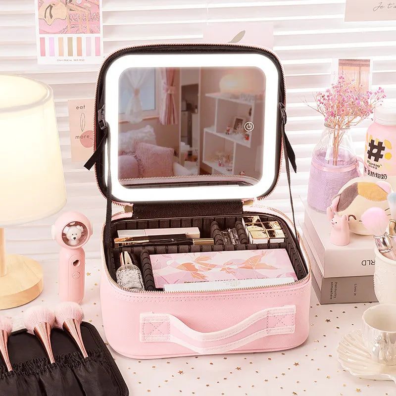 Glow Up Cosmetic Case with LED Mirror