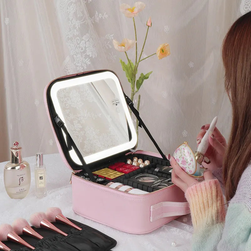 Glow Up Cosmetic Case with LED Mirror